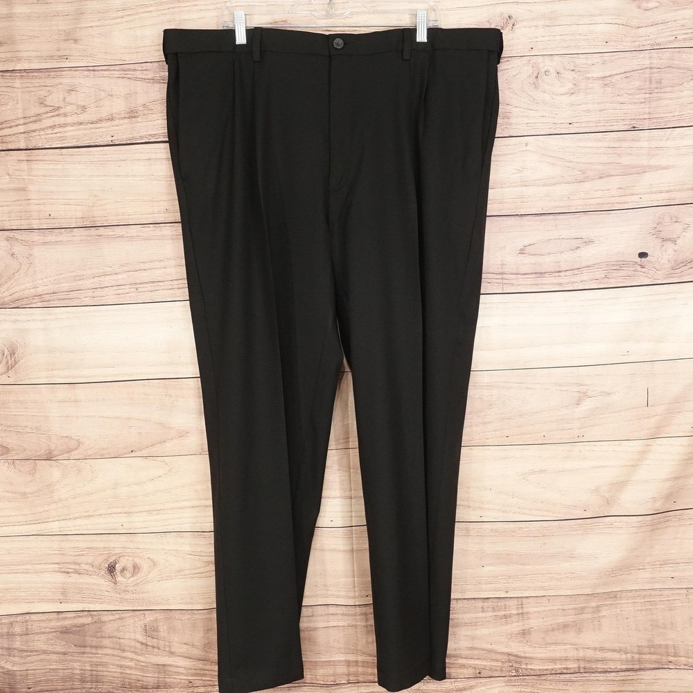 Haggar Cool 18 Pro Dress Pants Mens 42x30 (44x30) Black Regular Fit Pleated